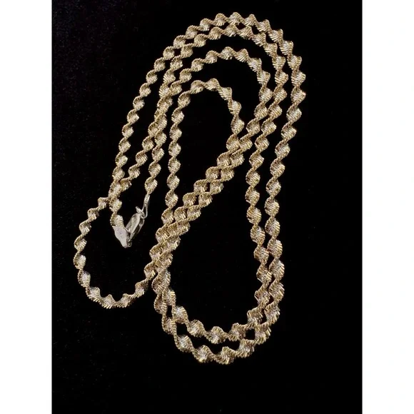 Sterling Silver 925 Italy Two Tone Diamond Cut Twist Chain Necklace 30" 14.26g - Picture 2 of 8